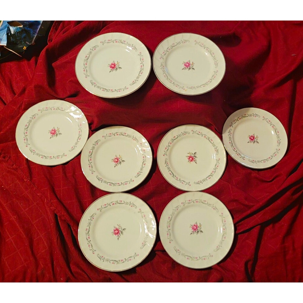 Fine China Japan Royal Swirl Floral Porcelain 7" Bread Plate Set of 8